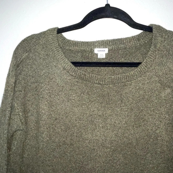 Garage Olive Green Braided Lace-up Side Knit Plush Sweater Small Women’s - Picture 2 of 11